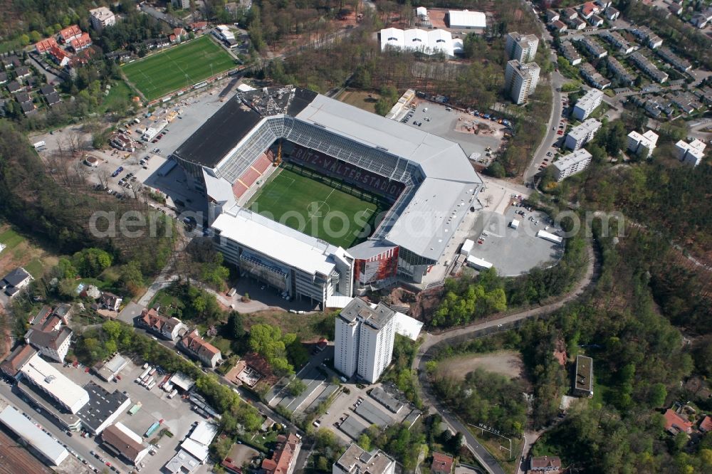 Kaiserslautern from above - Sports facility grounds of the Arena stadium Fritz-Walter-Stadion in destrict Betzenberg on Fritz-Walter-Strasse in Kaiserslautern in the state Rhineland-Palatinate, Germany