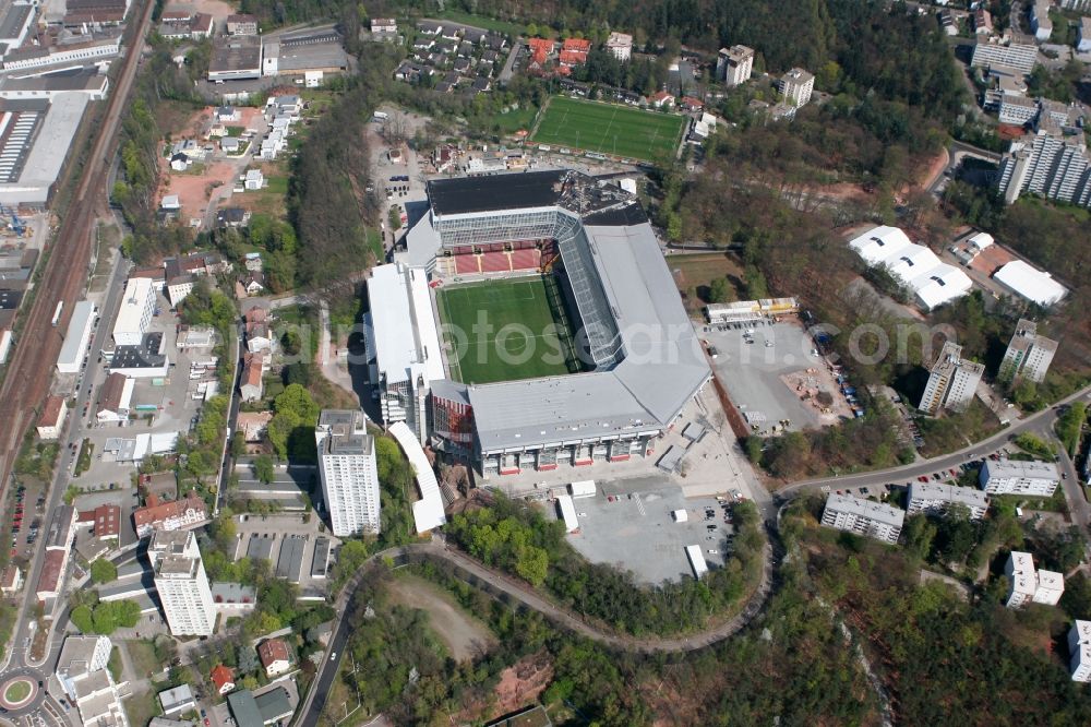 Aerial image Kaiserslautern - Sports facility grounds of the Arena stadium Fritz-Walter-Stadion in destrict Betzenberg on Fritz-Walter-Strasse in Kaiserslautern in the state Rhineland-Palatinate, Germany