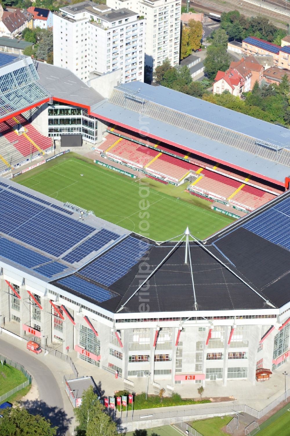 Aerial image Kaiserslautern - Sports facility grounds of the Arena stadium Fritz-Walter-Stadion in destrict Betzenberg on Fritz-Walter-Strasse in Kaiserslautern in the state Rhineland-Palatinate, Germany