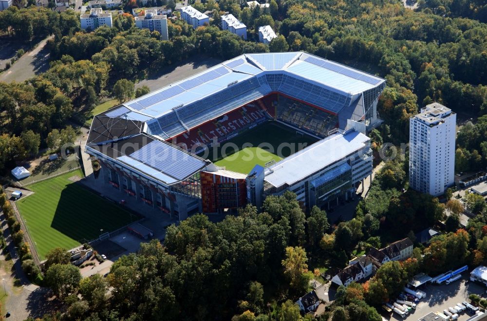 Aerial photograph Kaiserslautern - Sports facility grounds of the Arena stadium Fritz-Walter-Stadion in destrict Betzenberg on Fritz-Walter-Strasse in Kaiserslautern in the state Rhineland-Palatinate, Germany