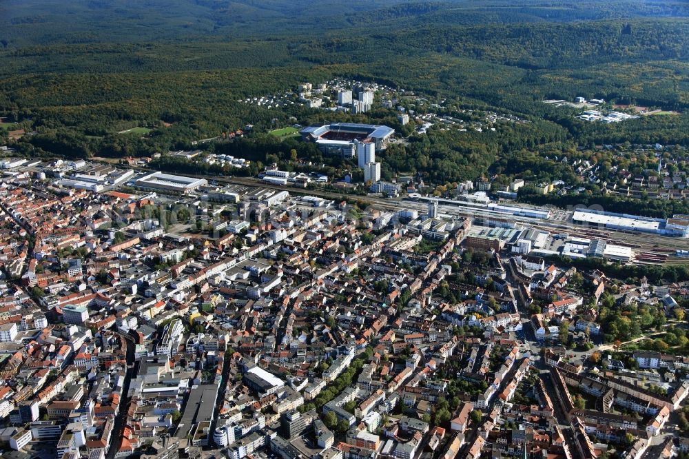 Kaiserslautern from the bird's eye view: Sports facility grounds of the Arena stadium Fritz-Walter-Stadion in destrict Betzenberg on Fritz-Walter-Strasse in Kaiserslautern in the state Rhineland-Palatinate, Germany