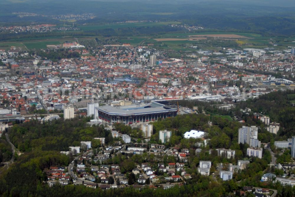 Kaiserslautern from the bird's eye view: Sports facility grounds of the Arena stadium Fritz-Walter-Stadion in destrict Betzenberg on Fritz-Walter-Strasse in Kaiserslautern in the state Rhineland-Palatinate, Germany