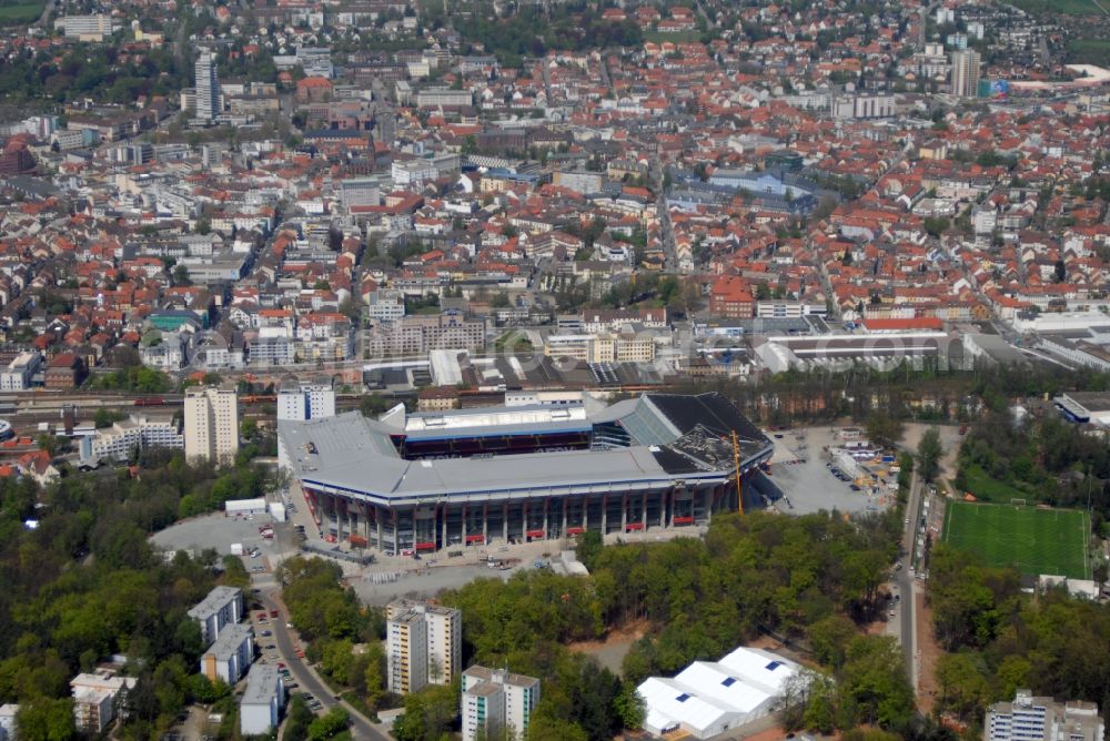 Aerial image Kaiserslautern - Sports facility grounds of the Arena stadium Fritz-Walter-Stadion in destrict Betzenberg on Fritz-Walter-Strasse in Kaiserslautern in the state Rhineland-Palatinate, Germany