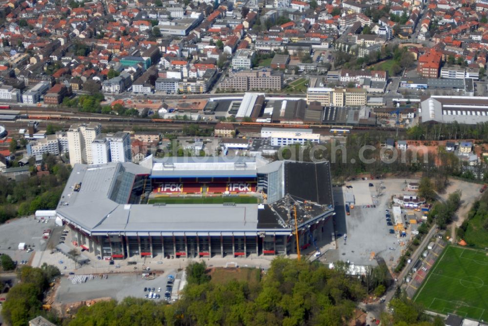 Kaiserslautern from above - Sports facility grounds of the Arena stadium Fritz-Walter-Stadion in destrict Betzenberg on Fritz-Walter-Strasse in Kaiserslautern in the state Rhineland-Palatinate, Germany