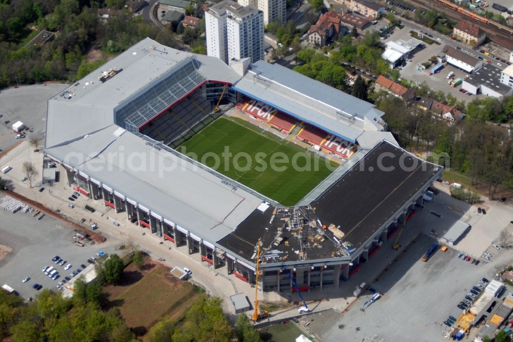 Kaiserslautern from the bird's eye view: Sports facility grounds of the Arena stadium Fritz-Walter-Stadion in destrict Betzenberg on Fritz-Walter-Strasse in Kaiserslautern in the state Rhineland-Palatinate, Germany