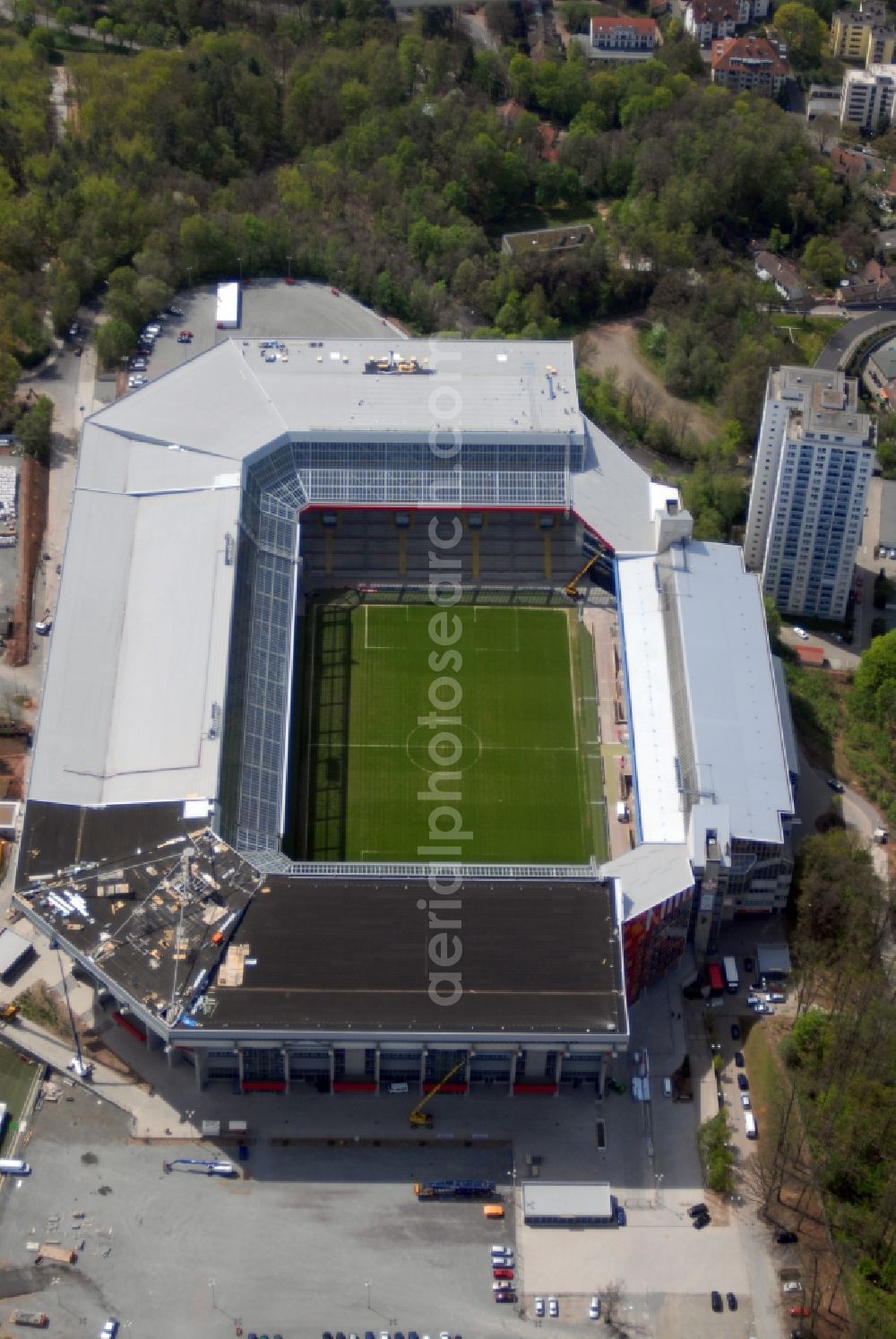 Aerial image Kaiserslautern - Sports facility grounds of the Arena stadium Fritz-Walter-Stadion in destrict Betzenberg on Fritz-Walter-Strasse in Kaiserslautern in the state Rhineland-Palatinate, Germany