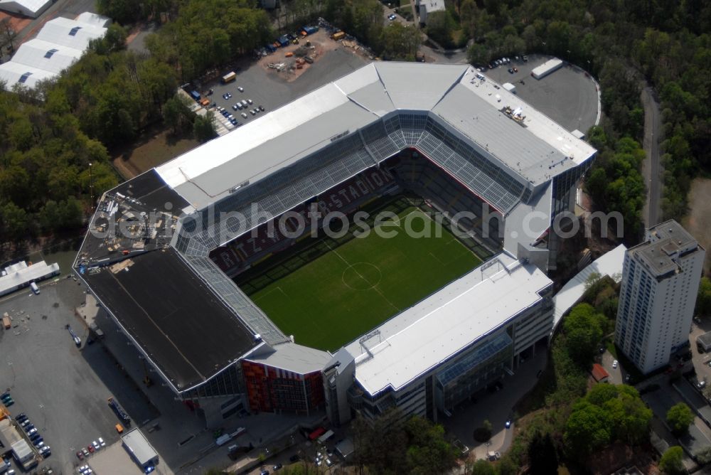 Kaiserslautern from above - Sports facility grounds of the Arena stadium Fritz-Walter-Stadion in destrict Betzenberg on Fritz-Walter-Strasse in Kaiserslautern in the state Rhineland-Palatinate, Germany