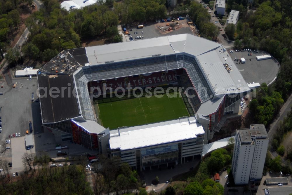 Aerial image Kaiserslautern - Sports facility grounds of the Arena stadium Fritz-Walter-Stadion in destrict Betzenberg on Fritz-Walter-Strasse in Kaiserslautern in the state Rhineland-Palatinate, Germany