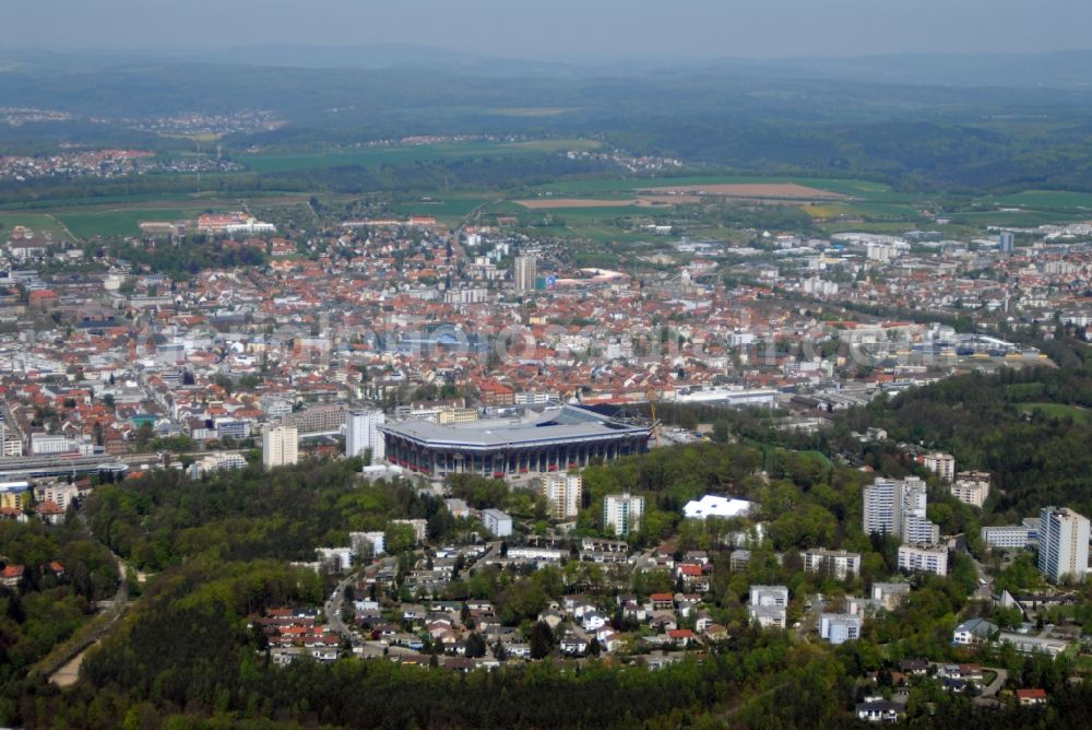 Aerial photograph Kaiserslautern - Sports facility grounds of the Arena stadium Fritz-Walter-Stadion in destrict Betzenberg on Fritz-Walter-Strasse in Kaiserslautern in the state Rhineland-Palatinate, Germany