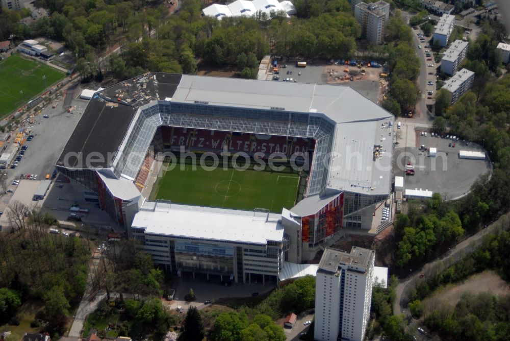 Kaiserslautern from above - Sports facility grounds of the Arena stadium Fritz-Walter-Stadion in destrict Betzenberg on Fritz-Walter-Strasse in Kaiserslautern in the state Rhineland-Palatinate, Germany