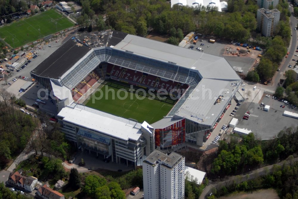 Kaiserslautern from the bird's eye view: Sports facility grounds of the Arena stadium Fritz-Walter-Stadion in destrict Betzenberg on Fritz-Walter-Strasse in Kaiserslautern in the state Rhineland-Palatinate, Germany