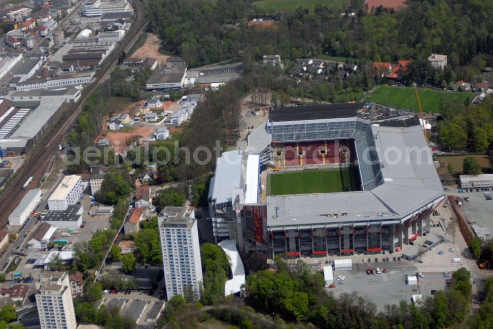 Kaiserslautern from above - Sports facility grounds of the Arena stadium Fritz-Walter-Stadion in destrict Betzenberg on Fritz-Walter-Strasse in Kaiserslautern in the state Rhineland-Palatinate, Germany