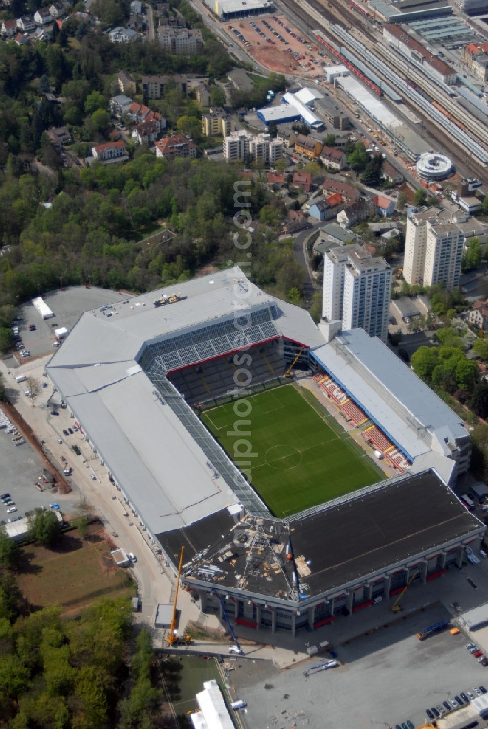 Aerial image Kaiserslautern - Sports facility grounds of the Arena stadium Fritz-Walter-Stadion in destrict Betzenberg on Fritz-Walter-Strasse in Kaiserslautern in the state Rhineland-Palatinate, Germany