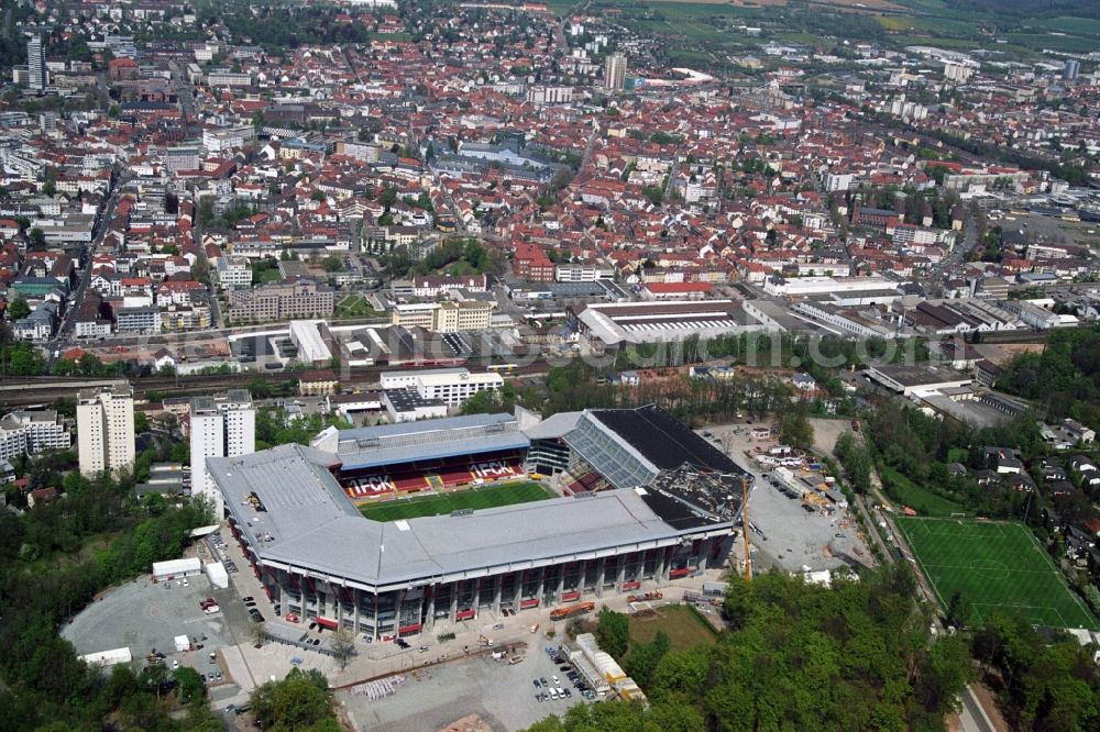 Kaiserslautern from above - Sports facility grounds of the Arena stadium Fritz-Walter-Stadion in destrict Betzenberg on Fritz-Walter-Strasse in Kaiserslautern in the state Rhineland-Palatinate, Germany