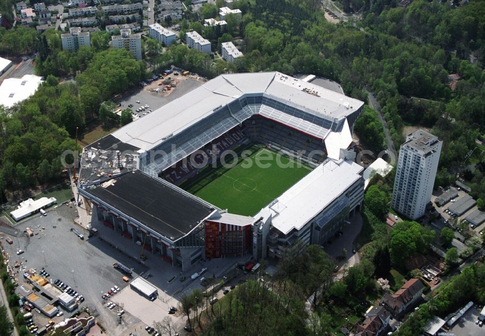 Aerial photograph Kaiserslautern - Sports facility grounds of the Arena stadium Fritz-Walter-Stadion in destrict Betzenberg on Fritz-Walter-Strasse in Kaiserslautern in the state Rhineland-Palatinate, Germany