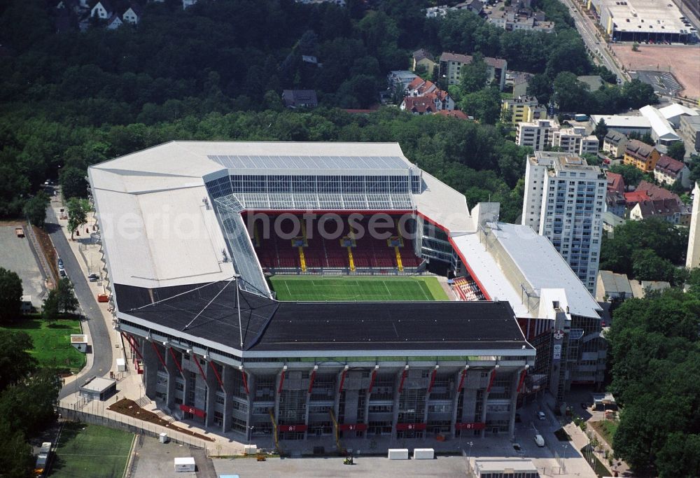 Kaiserslautern from the bird's eye view: Sports facility grounds of the Arena stadium Fritz-Walter-Stadion in destrict Betzenberg on Fritz-Walter-Strasse in Kaiserslautern in the state Rhineland-Palatinate, Germany