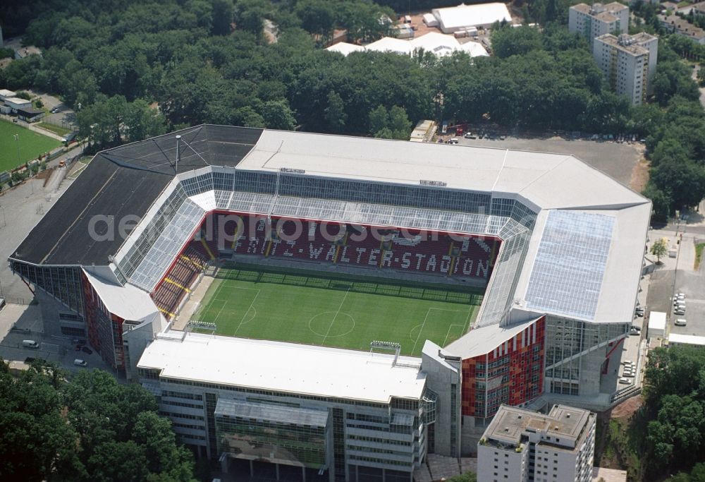 Aerial image Kaiserslautern - Sports facility grounds of the Arena stadium Fritz-Walter-Stadion in destrict Betzenberg on Fritz-Walter-Strasse in Kaiserslautern in the state Rhineland-Palatinate, Germany