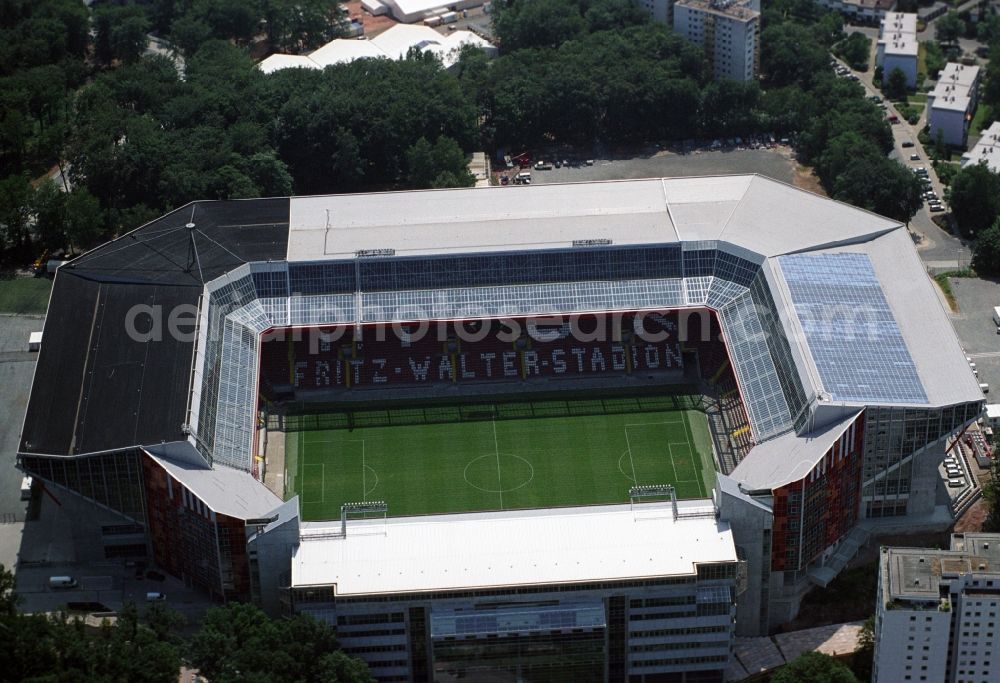 Aerial image Kaiserslautern - Sports facility grounds of the Arena stadium Fritz-Walter-Stadion in destrict Betzenberg on Fritz-Walter-Strasse in Kaiserslautern in the state Rhineland-Palatinate, Germany