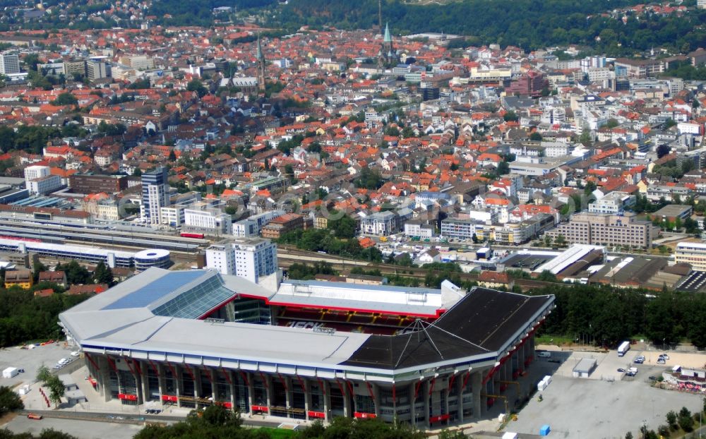 Aerial photograph Kaiserslautern - Sports facility grounds of the Arena stadium Fritz-Walter-Stadion in destrict Betzenberg on Fritz-Walter-Strasse in Kaiserslautern in the state Rhineland-Palatinate, Germany