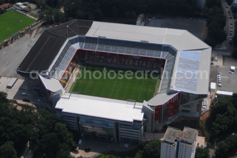 Kaiserslautern from the bird's eye view: Sports facility grounds of the Arena stadium Fritz-Walter-Stadion in destrict Betzenberg on Fritz-Walter-Strasse in Kaiserslautern in the state Rhineland-Palatinate, Germany