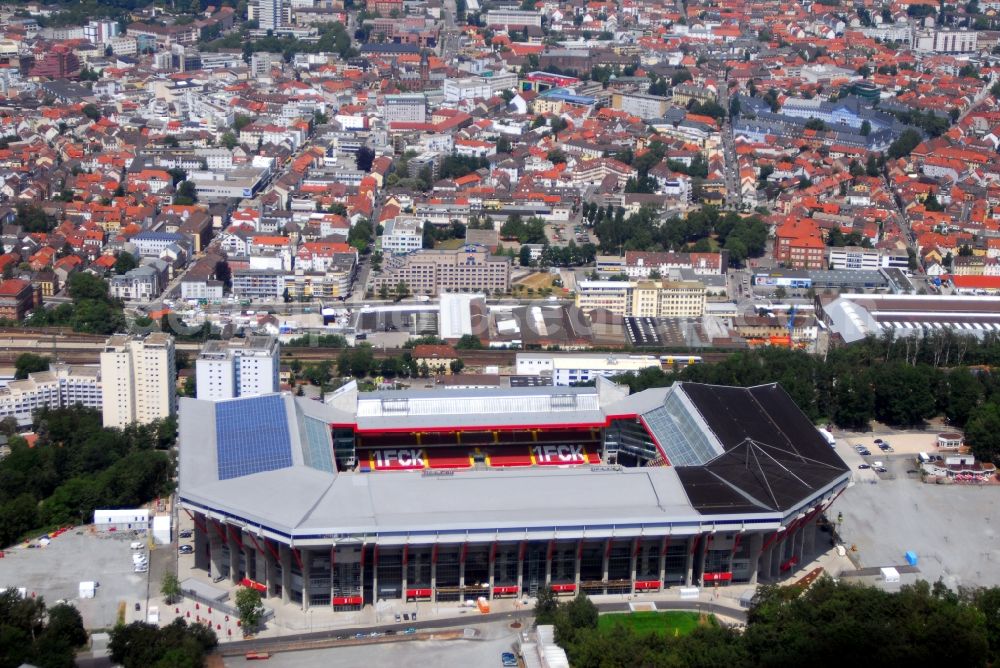 Kaiserslautern from above - Sports facility grounds of the Arena stadium Fritz-Walter-Stadion in destrict Betzenberg on Fritz-Walter-Strasse in Kaiserslautern in the state Rhineland-Palatinate, Germany