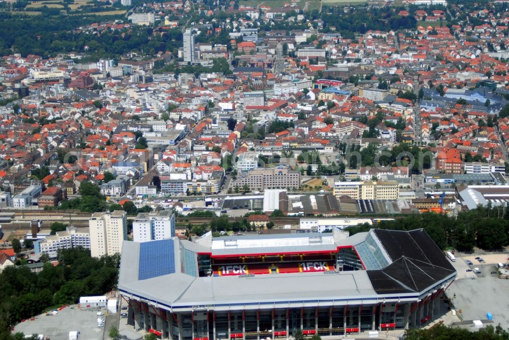 Kaiserslautern from the bird's eye view: Sports facility grounds of the Arena stadium Fritz-Walter-Stadion in destrict Betzenberg on Fritz-Walter-Strasse in Kaiserslautern in the state Rhineland-Palatinate, Germany