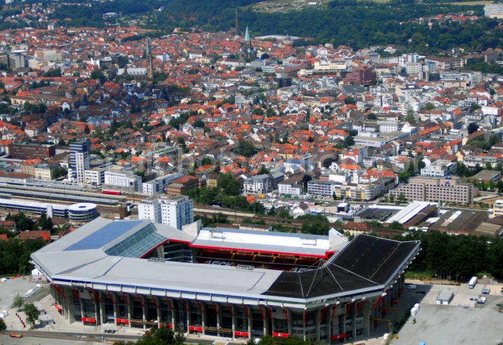 Aerial image Kaiserslautern - Sports facility grounds of the Arena stadium Fritz-Walter-Stadion in destrict Betzenberg on Fritz-Walter-Strasse in Kaiserslautern in the state Rhineland-Palatinate, Germany