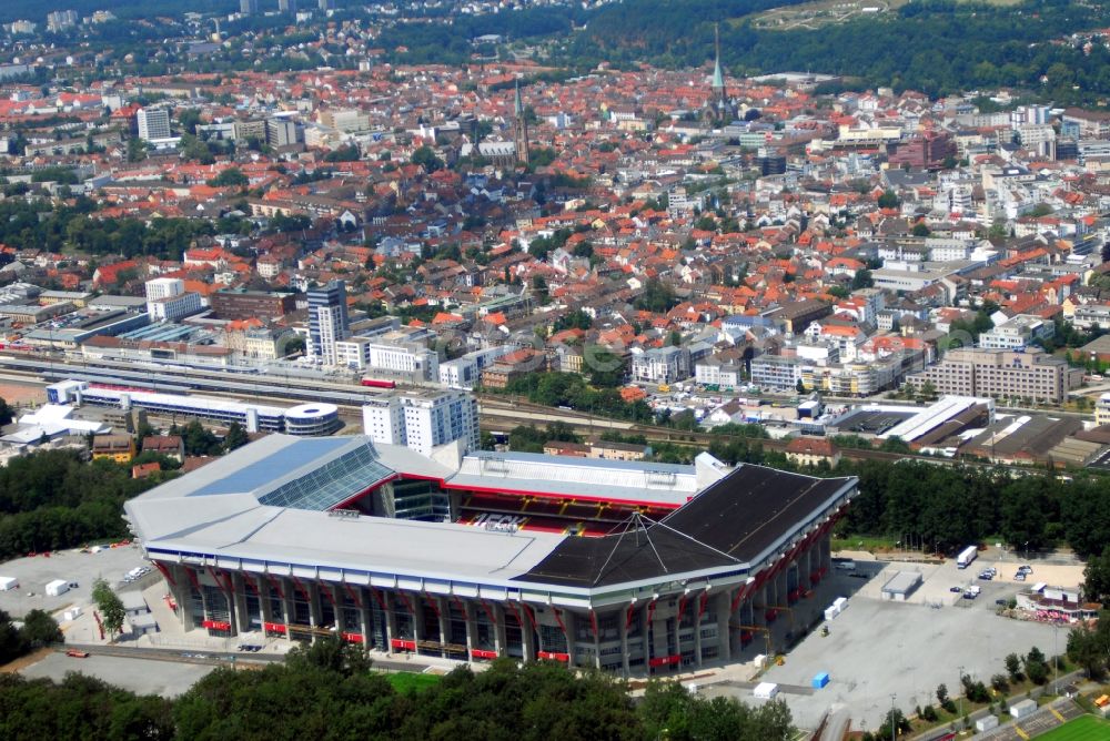 Kaiserslautern from above - Sports facility grounds of the Arena stadium Fritz-Walter-Stadion in destrict Betzenberg on Fritz-Walter-Strasse in Kaiserslautern in the state Rhineland-Palatinate, Germany