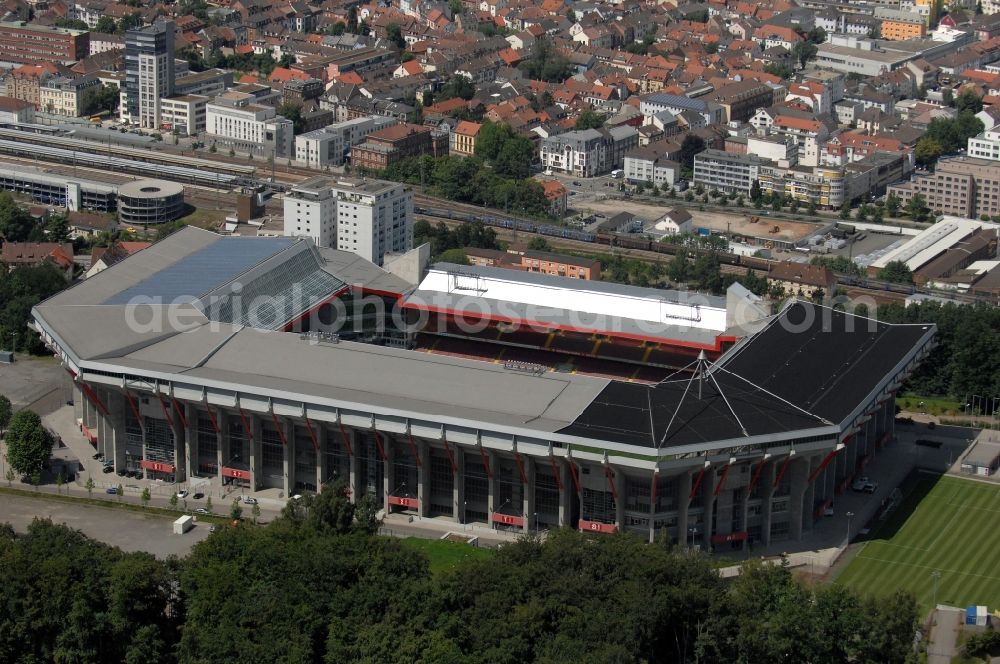 Aerial image Kaiserslautern - Sports facility grounds of the Arena stadium Fritz-Walter-Stadion in destrict Betzenberg on Fritz-Walter-Strasse in Kaiserslautern in the state Rhineland-Palatinate, Germany