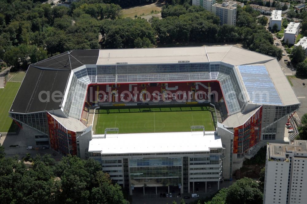 Aerial photograph Kaiserslautern - Sports facility grounds of the Arena stadium Fritz-Walter-Stadion in destrict Betzenberg on Fritz-Walter-Strasse in Kaiserslautern in the state Rhineland-Palatinate, Germany