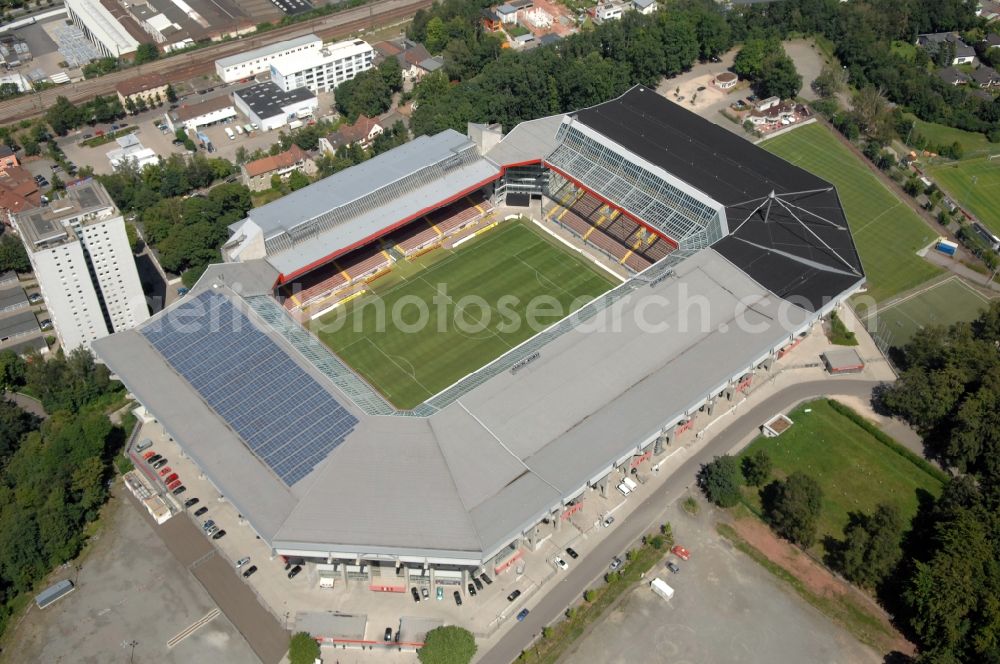 Kaiserslautern from the bird's eye view: Sports facility grounds of the Arena stadium Fritz-Walter-Stadion in destrict Betzenberg on Fritz-Walter-Strasse in Kaiserslautern in the state Rhineland-Palatinate, Germany