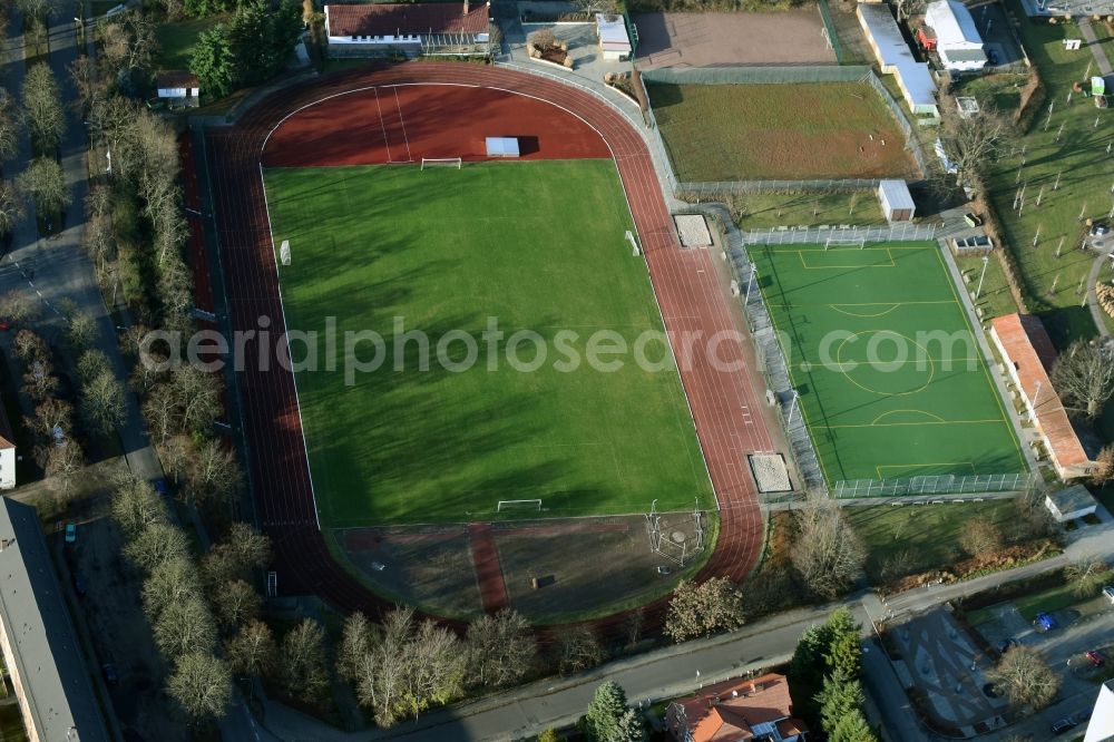 Aerial image Fürstenwalde/Spree - Sports facility grounds of the Arena stadium Karl-Liebknecht-Strasse in Fuerstenwalde/Spree in the state Brandenburg