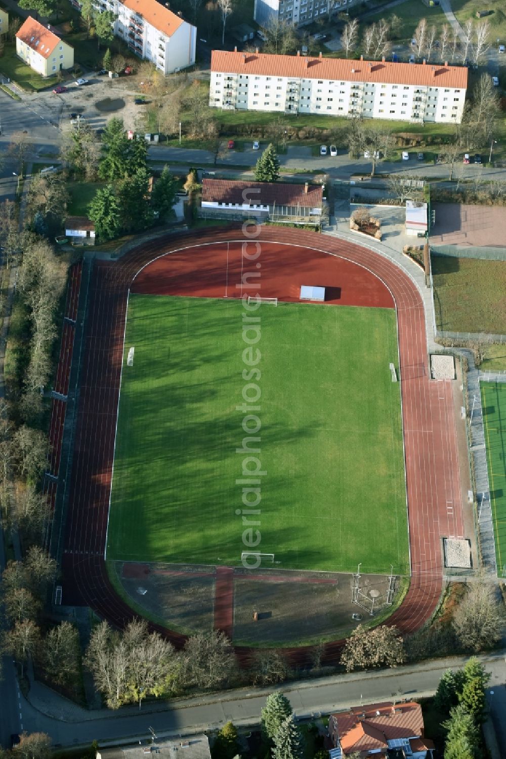 Aerial photograph Fürstenwalde/Spree - Sports facility grounds of the Arena stadium Karl-Liebknecht-Strasse in Fuerstenwalde/Spree in the state Brandenburg