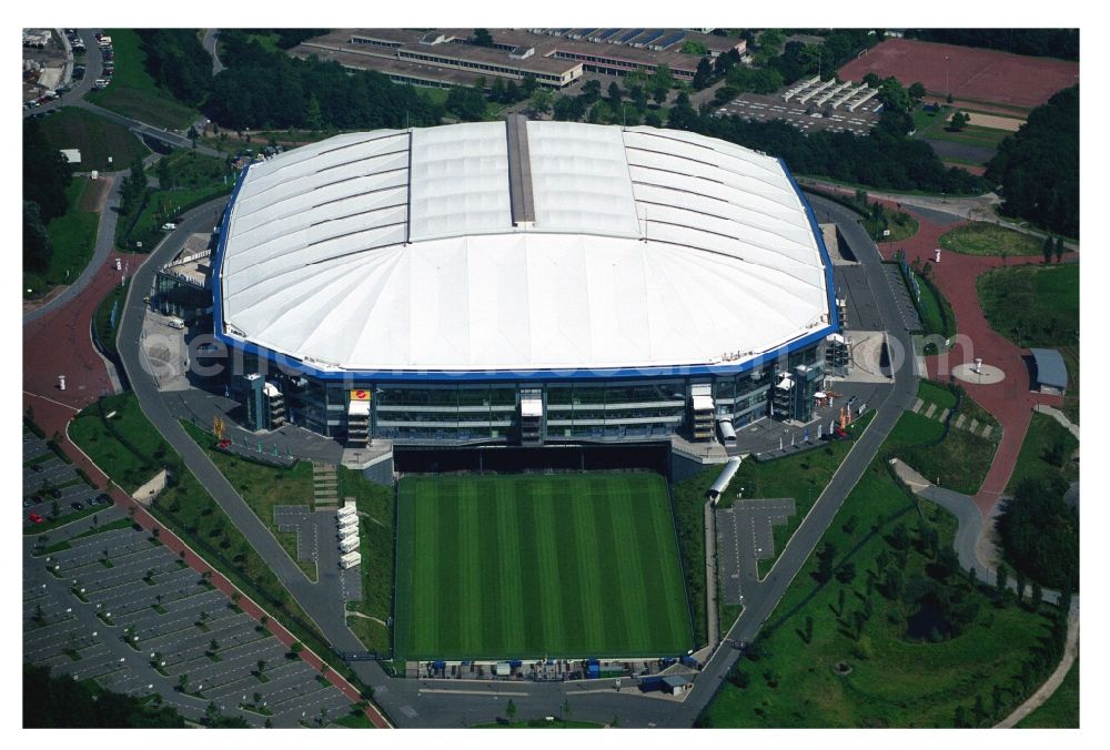 Gelsenkirchen from the bird's eye view: Sports facility grounds of the Arena stadium in Gelsenkirchen in the state North Rhine-Westphalia