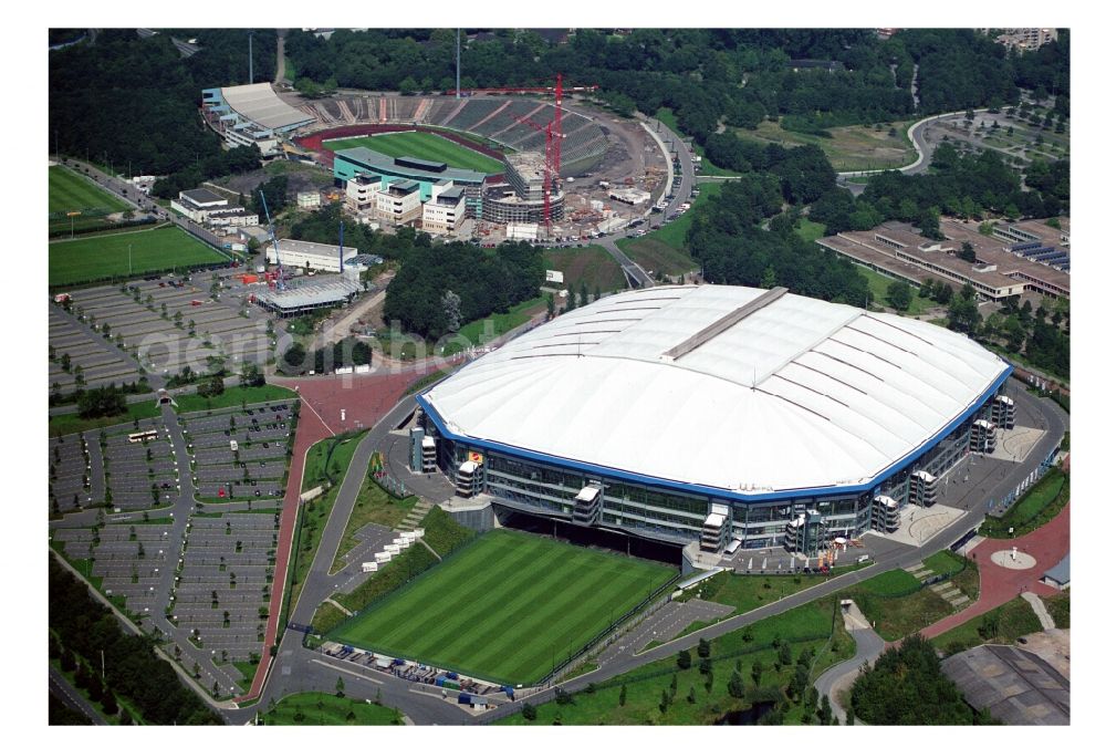 Gelsenkirchen from the bird's eye view: Sports facility grounds of the Arena stadium in Gelsenkirchen in the state North Rhine-Westphalia