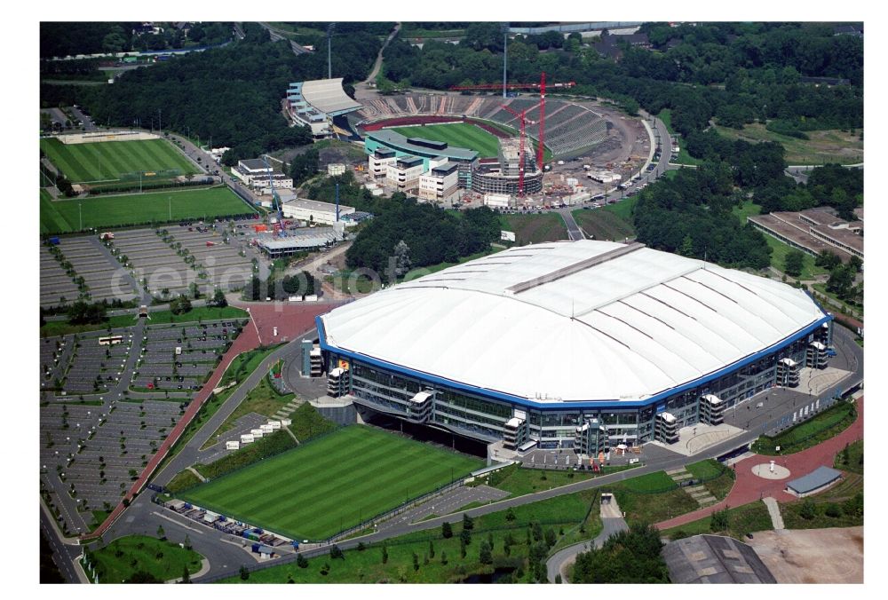 Aerial image Gelsenkirchen - Sports facility grounds of the Arena stadium in Gelsenkirchen in the state North Rhine-Westphalia