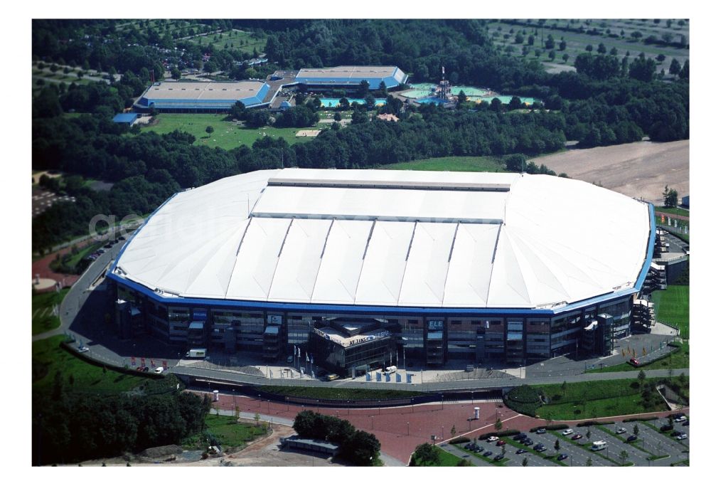 Gelsenkirchen from above - Sports facility grounds of the Arena stadium in Gelsenkirchen in the state North Rhine-Westphalia