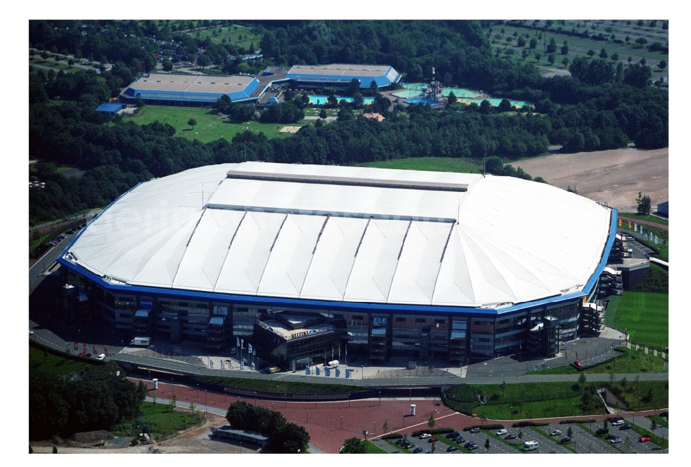 Gelsenkirchen from the bird's eye view: Sports facility grounds of the Arena stadium in Gelsenkirchen in the state North Rhine-Westphalia