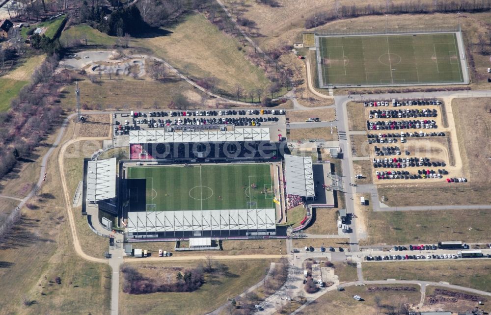 Zwickau from the bird's eye view: Sports facility grounds of the Arena stadium GGZ-Arena in Zwickau in the state Saxony, Germany