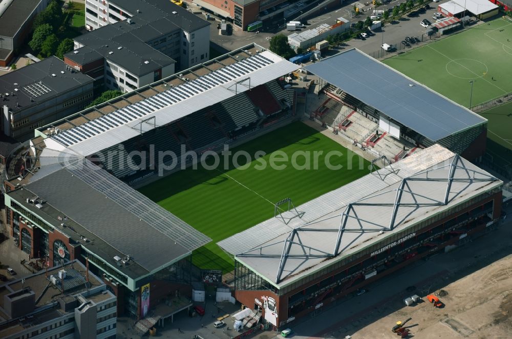 Aerial image Hamburg - Sports facility grounds of the Arena millerntor- stadium in Hamburg in Germany