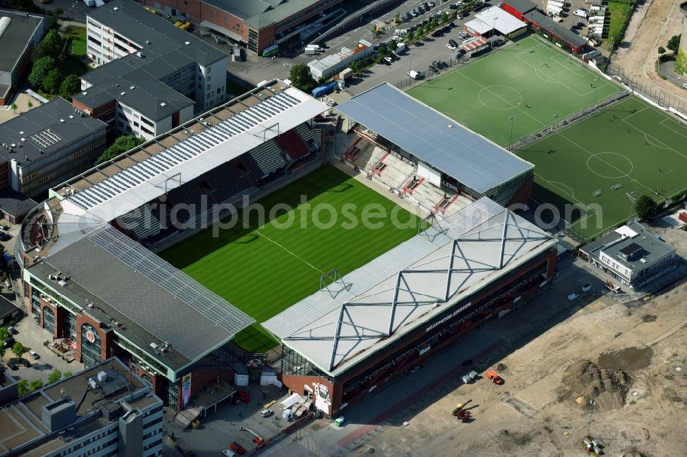 Hamburg from above - Sports facility grounds of the Arena millerntor- stadium in Hamburg in Germany