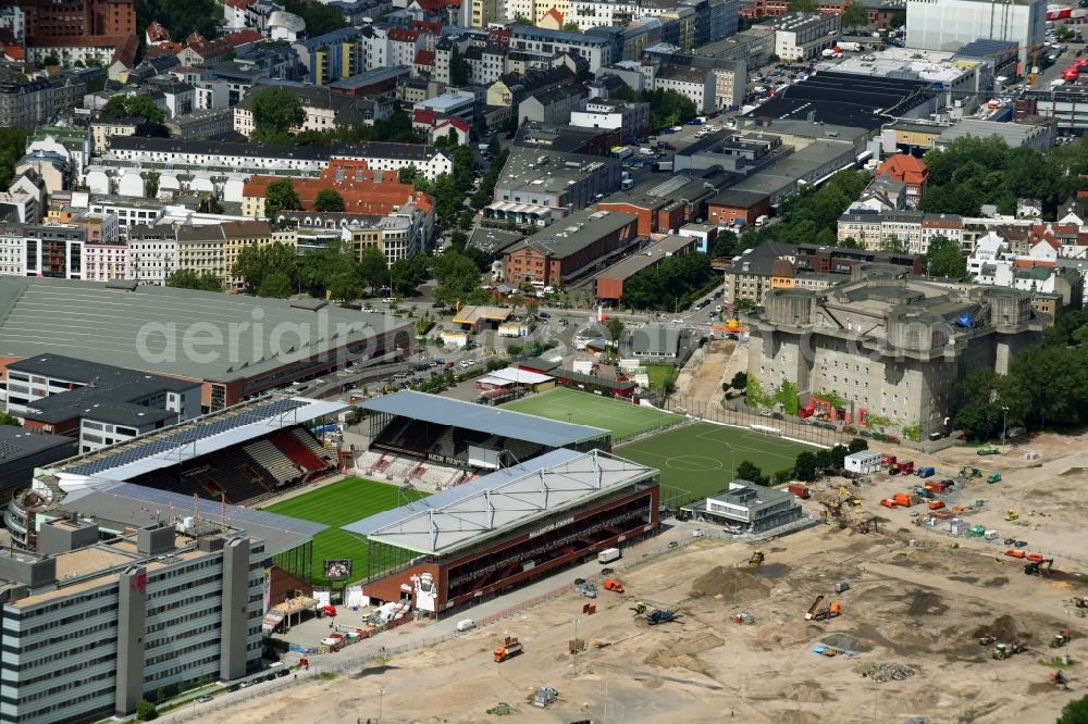 Hamburg from the bird's eye view: Sports facility grounds of the Arena millerntor- stadium in Hamburg in Germany