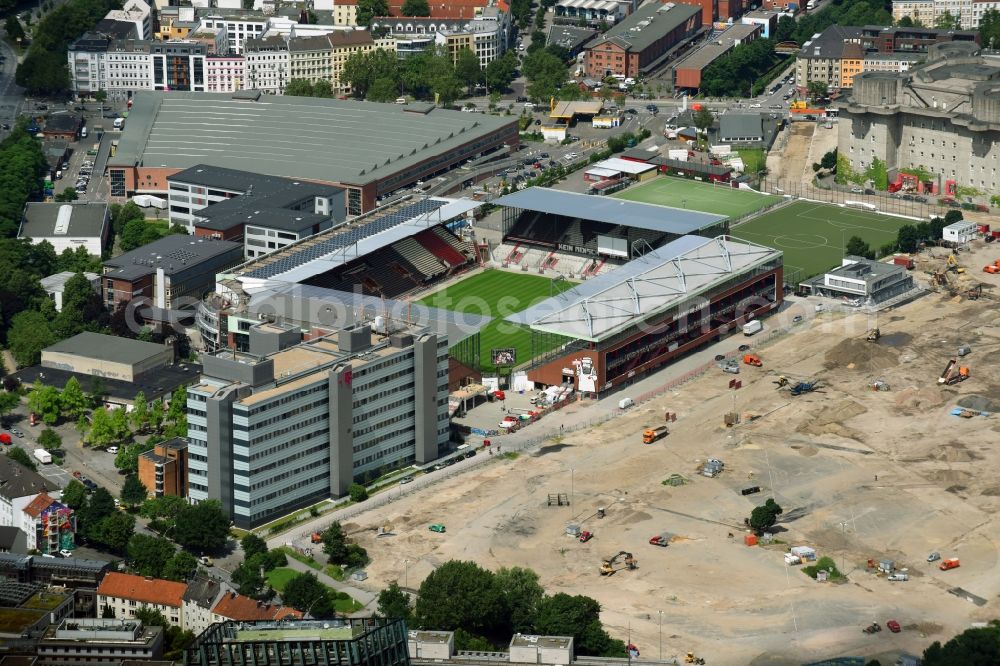 Aerial image Hamburg - Sports facility grounds of the Arena millerntor- stadium in Hamburg in Germany