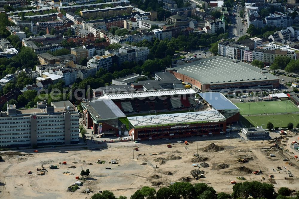 Hamburg from above - Sports facility grounds of the Arena millerntor- stadium in Hamburg in Germany