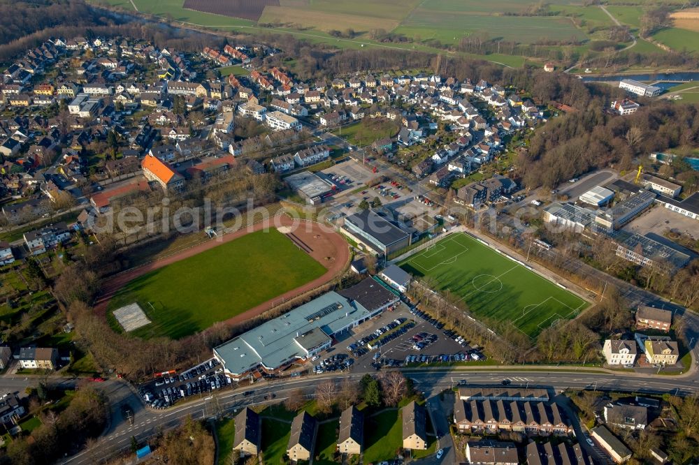 Aerial photograph Hattingen - Sports facility grounds of the Arena stadium Althoffstadion in Hattingen in the state North Rhine-Westphalia