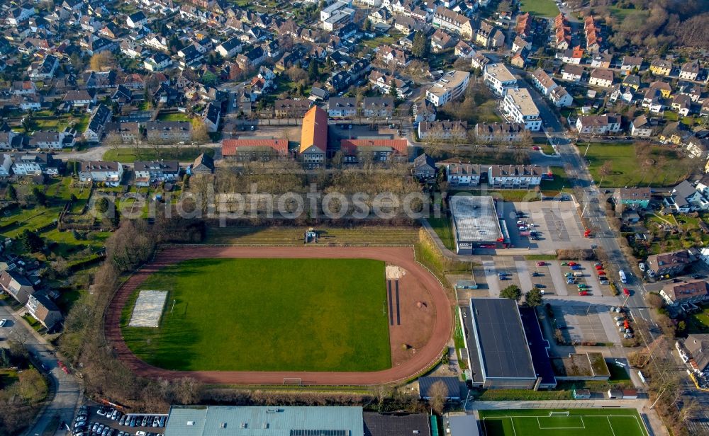 Hattingen from the bird's eye view: Sports facility grounds of the Arena stadium Althoffstadion in Hattingen in the state North Rhine-Westphalia