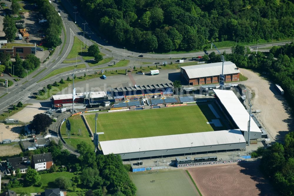 Kiel from the bird's eye view: Sports facility grounds of the Arena stadium Holstein-Stadion on Westring in the district Wik in Kiel in the state Schleswig-Holstein, Germany