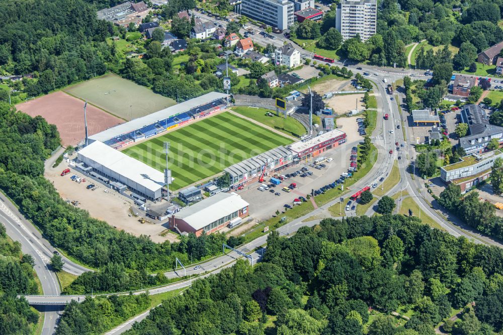 Kiel from above - Sports facility grounds of the Arena stadium Holstein-Stadion on Westring in the district Wik in Kiel in the state Schleswig-Holstein, Germany