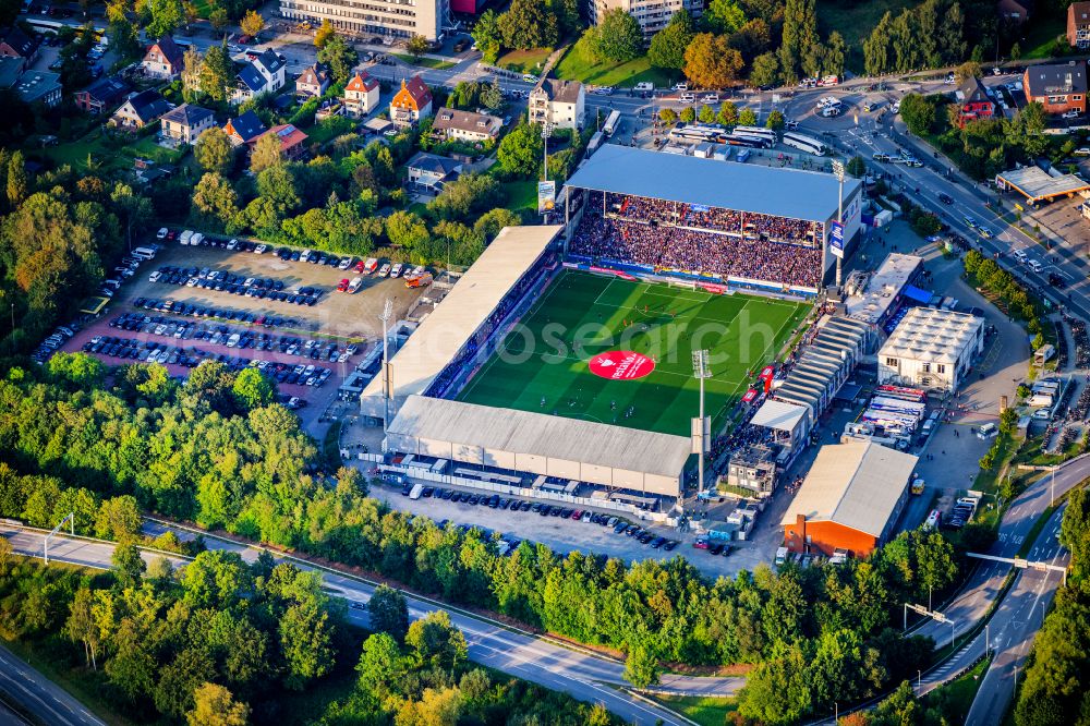 Aerial photograph Kiel - Sports facility grounds of the Arena stadium Holstein-Stadion on Westring in the district Wik in Kiel in the state Schleswig-Holstein, Germany