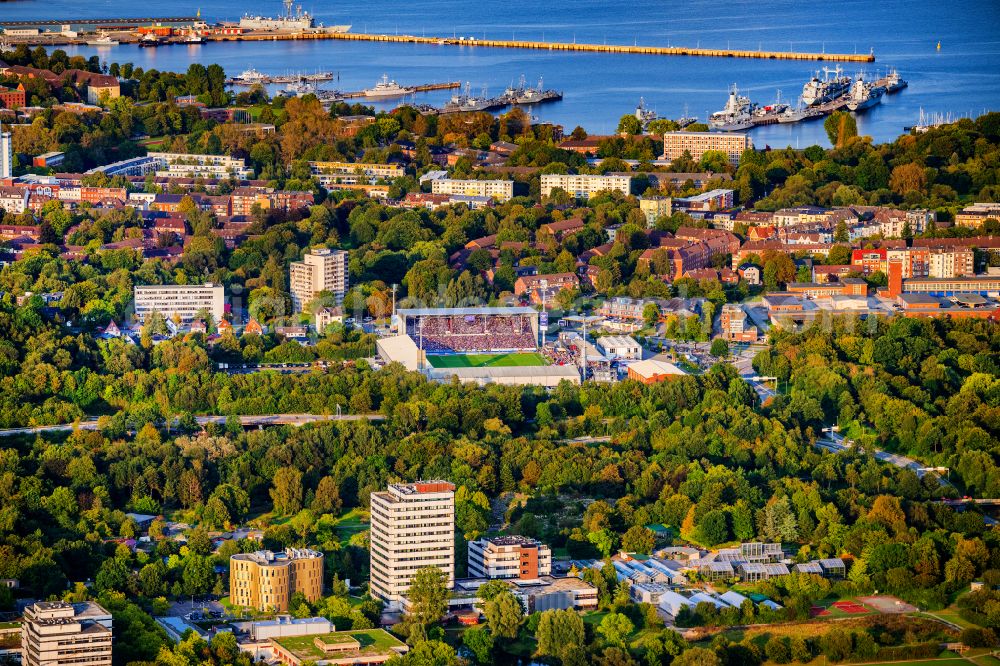 Aerial image Kiel - Sports facility grounds of the Arena stadium Holstein-Stadion on Westring in the district Wik in Kiel in the state Schleswig-Holstein, Germany